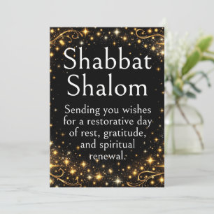 Shabbat Shalom, Twinkling Stars, Black Gold, Luxe Card