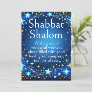 Shabbat Shalom, Twinkling Stars, Blue Gold Wishes Card