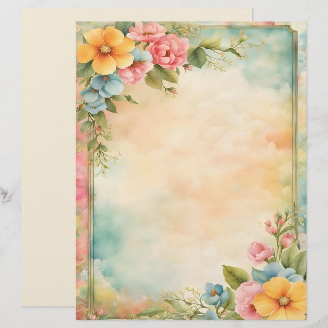 Shabby and Chic Floral Stationery Paper Custom Letterhead (Front/Back)