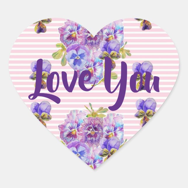Shabby Baby Pink Stripe flowers floral Love Heart Sticker (Front)