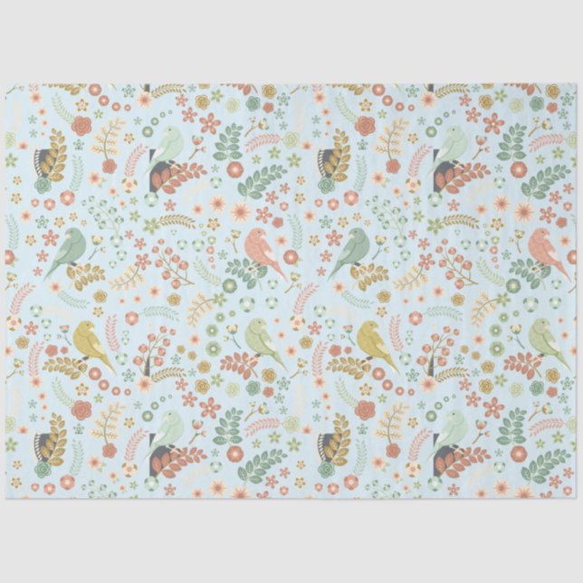 Shabby Birds & Branches Blue  Tissue Paper (Front)