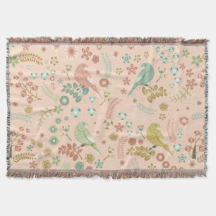 Shabby Birds & Branches Pastel Salmon Throw Blanket