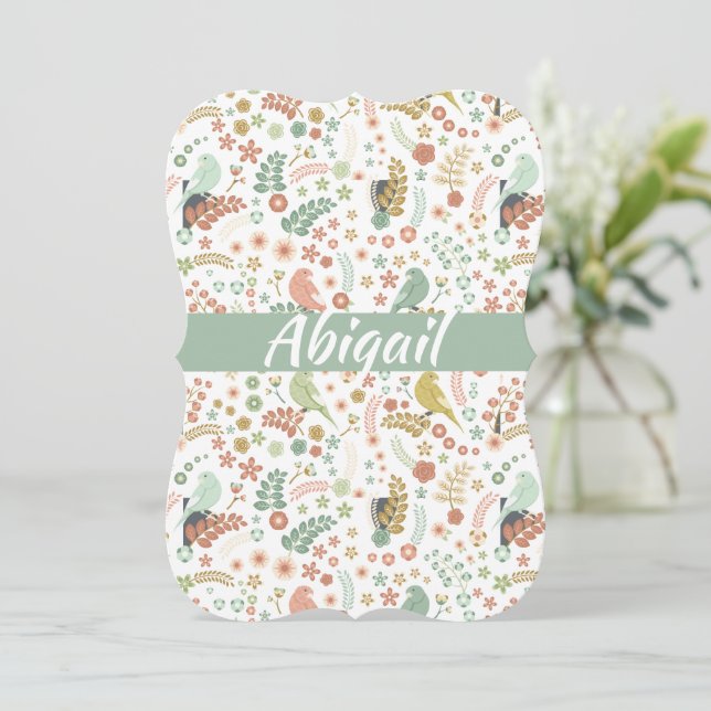 Shabby Birds & Branches Personalised Card (Standing Front)