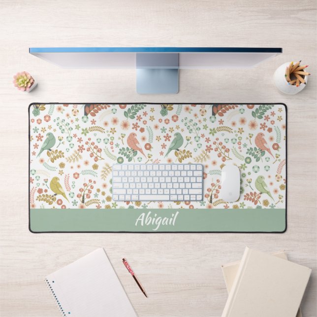 Shabby Birds & Branches Personalised Desk Mat (Office 1)