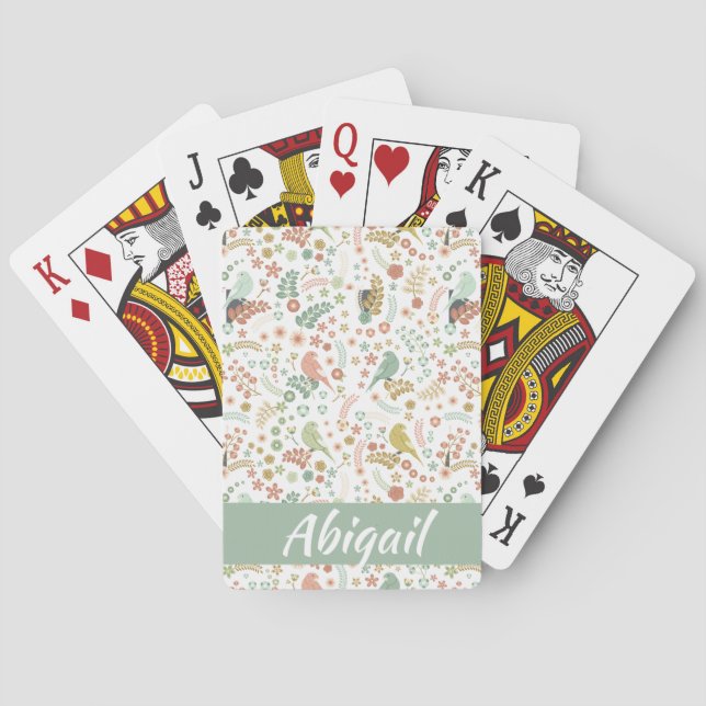 Shabby Birds & Branches Personalised Playing Cards (Back)