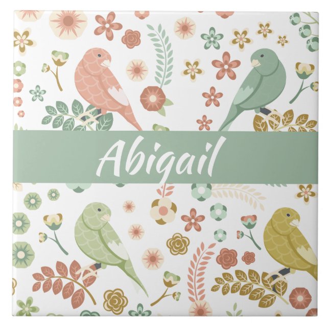 Shabby Birds & Branches Personalised Tile (Front)
