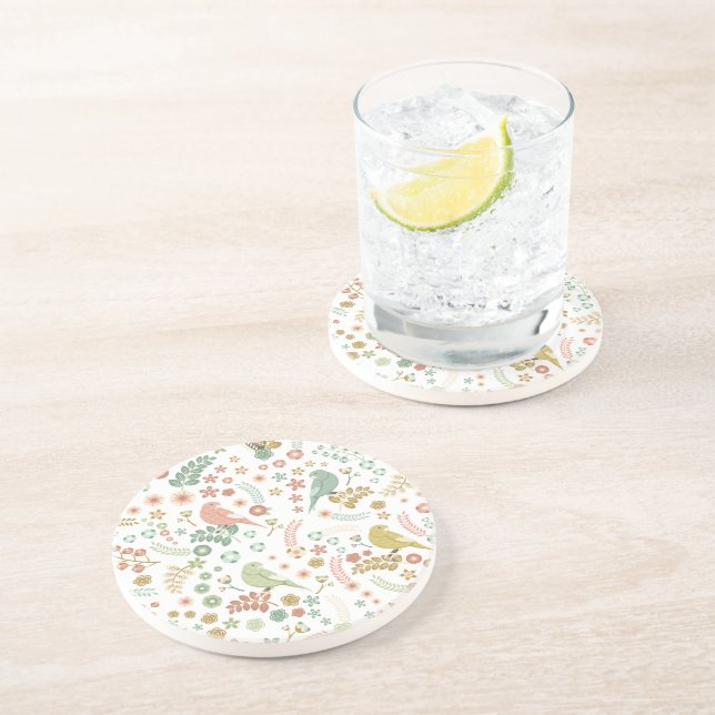 Shabby Birds & Branches White  Coaster (Side)