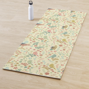 Shabby Birds & Branches Yellow   Yoga Mat
