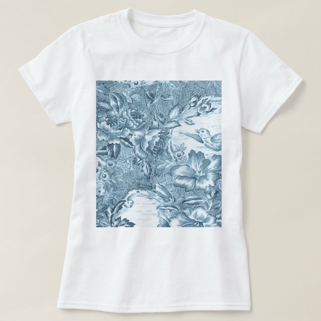 Shabby Blue French Toile T-Shirt (Design Front)