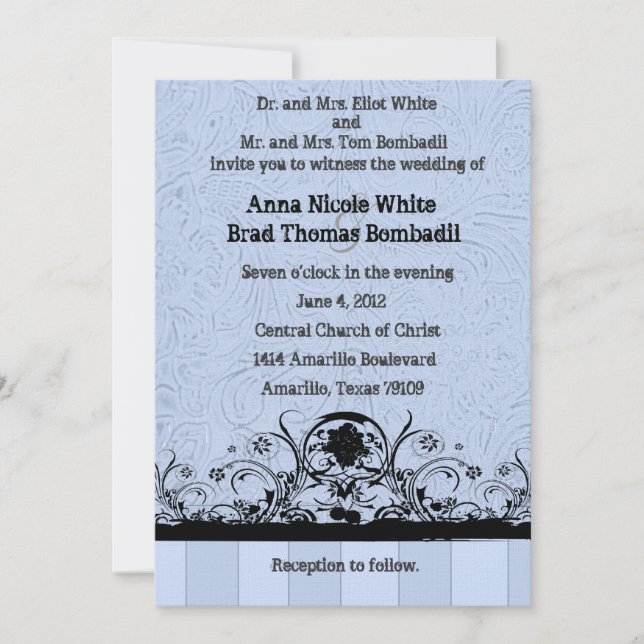 Shabby  Blue Old West Leather Wedding Invitation (Front)