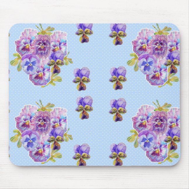 Shabby Blue Pansy floral Computer Mouse Mat Pad (Front)