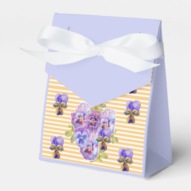 Shabby Blue Pansy Floral Tea Party Cake Favor Box (Front Side)