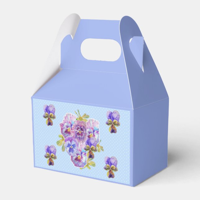 Shabby Blue Pansy Floral Tea Party Cake Favor Box (Front Side)