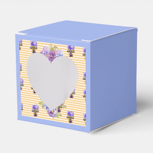 Shabby Blue Pansy Floral Tea Party Cake Favor Box (Front Side)
