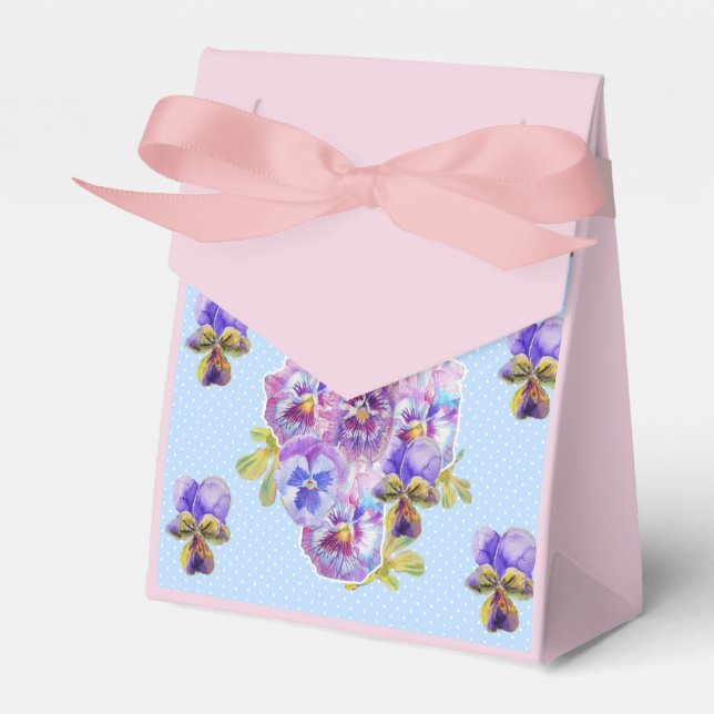 Shabby Blue Pansy Floral Tea Party Cake Favour Box (Front Side)