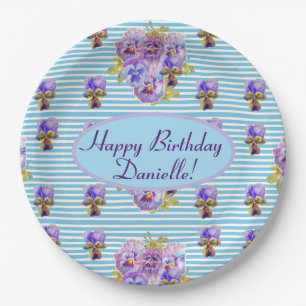 Shabby Blue Rose Floral Tea Party Purple Paper Plate