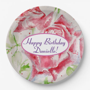 Shabby Blue Rose Floral Tea Party Purple Paper Plate
