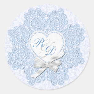 Shabby Blue Victorian Style Monogram Wedding Classic Round Sticker