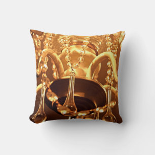 Shabby Chandelier Bling 1-Gold-Sq THROW PILLOW