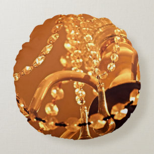Shabby Chandelier Bling 3-Gold-ROUND THROW PILLOW