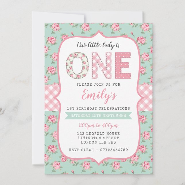 Shabby Chic 1st Birthday Invitation (Front)
