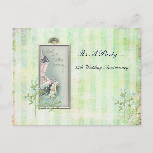 Shabby chic 25th Wedding Invitation Postcard (Front)