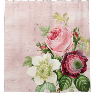 Shabby Chic Antique Roses on Blush Shower Curtain