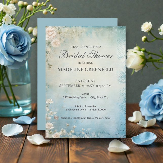 Shabby Chic Baby Blue Floral Bridal Shower Invitation (Creator Uploaded)