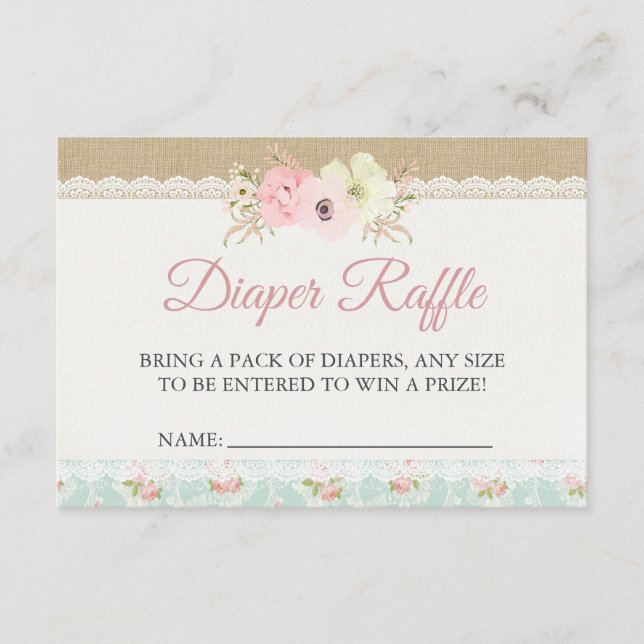 Shabby Chic Baby Shower Diaper Raffle Enclosure (Front)