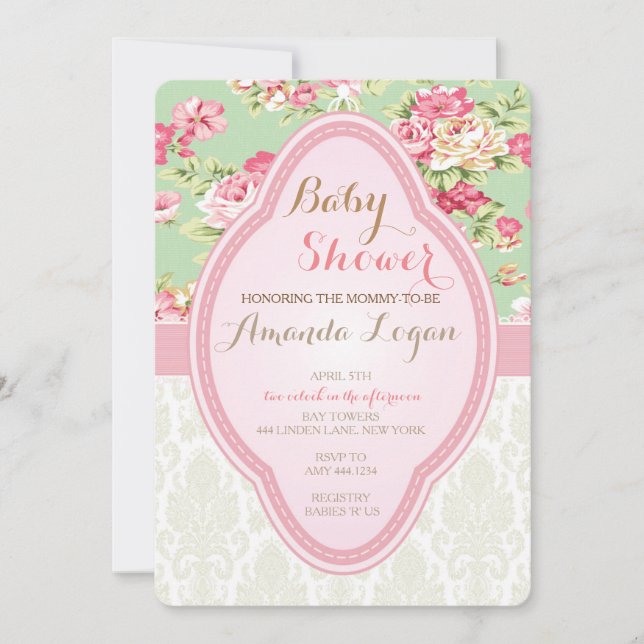Shabby Chic Baby Shower Tea Party Invitations (Front)