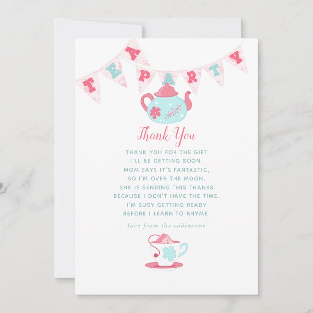 Shabby-Chic Baby Shower Tea Party Thank You Card (Front)