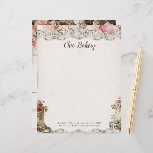 Shabby Chic Bakery Cottage Vintage Custom Letterhead (Front/Back In Situ)
