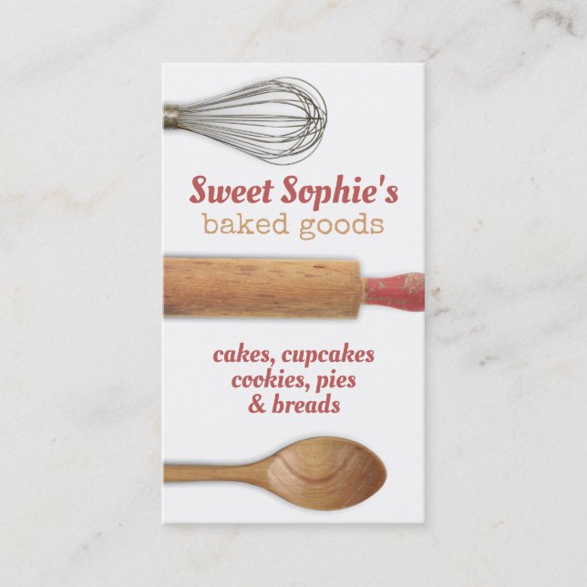 shabby chic baking utensils bakery pastry chef business card (Front)