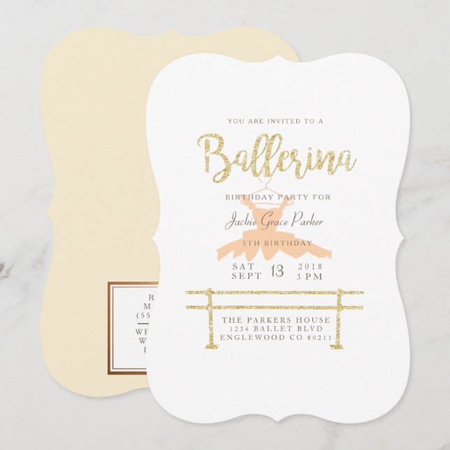 Shabby Chic Ballerina Birthday Party Invite (Front/Back)