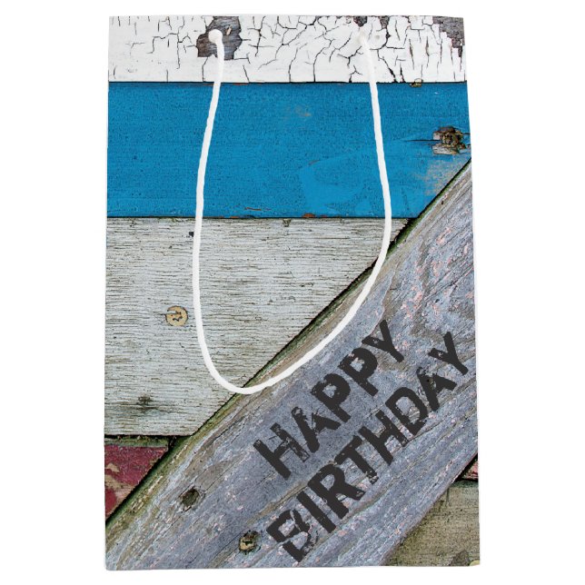 Shabby Chic Barn Wood Birthday   Medium Gift Bag (Front)