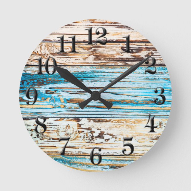 Shabby Chic Beach Weathered Boards Ocean Clock (Front)