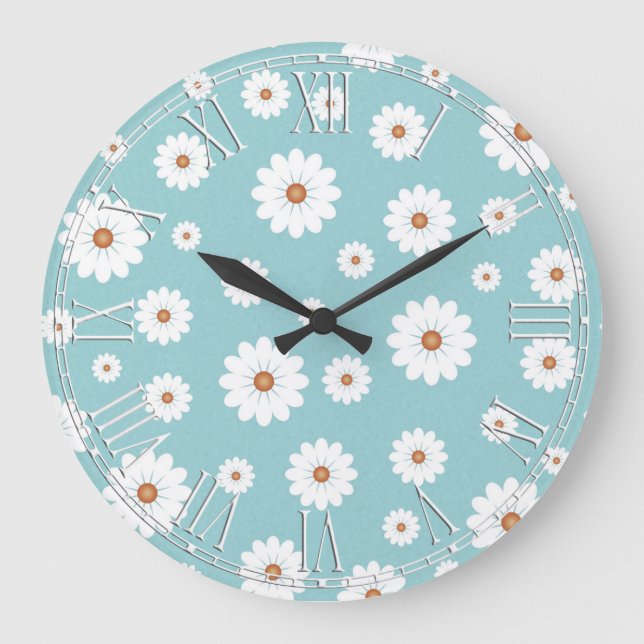 Shabby Chic Beautiful Daisy Daisies Flower Floral Large Clock (Front)