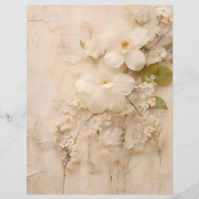Shabby Chic Beige Lace Florals Scrapbook Papers (Front)