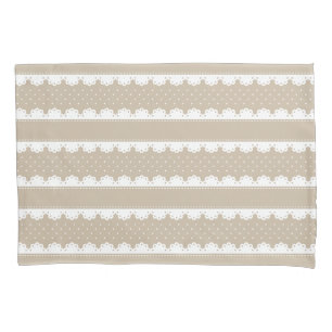 Shabby Chic Beige Lace Striped Pattern Pillowcase