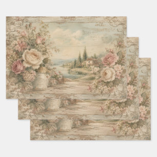 SHABBY CHIC   BELLE JARDINIÈRE COUNTRYSIDE GARDEN WRAPPING PAPER SHEET