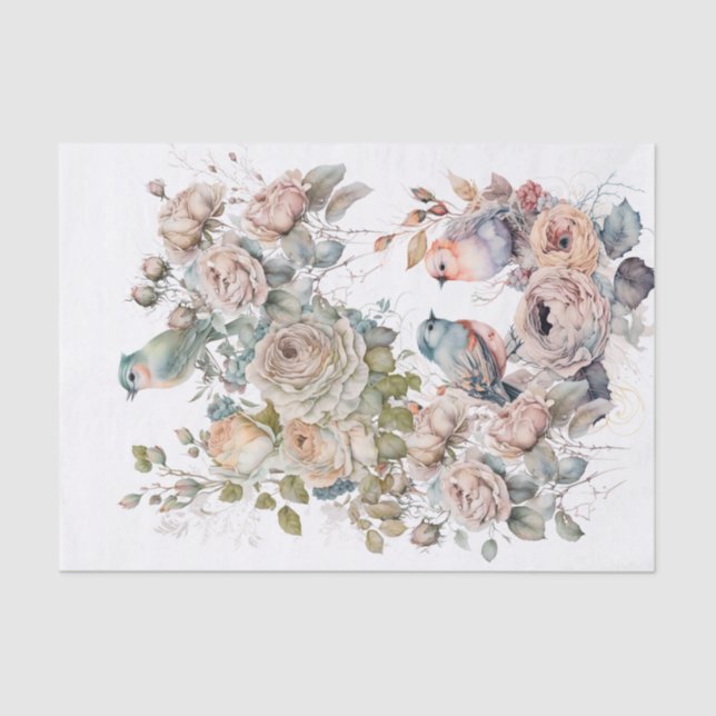 Shabby chic bird and roses tissue paper (Front)