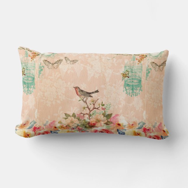 Shabby chic, bird,butterfly,lace,floral,country ch lumbar cushion (Front)