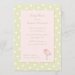 Shabby chic bird polka dots baby shower invitation