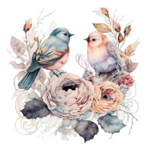 Shabby chic birds and flowers