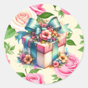 Shabby Chic Birthday Gift Watercolor Classic Round Sticker