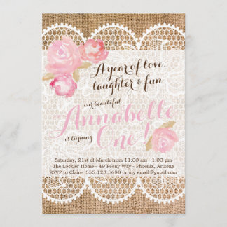 Shabby Chic Birthday Invitation, Burlap & Lace Invitation