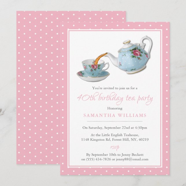 Shabby Chic Birthday Tea Party Invitation (Front/Back)