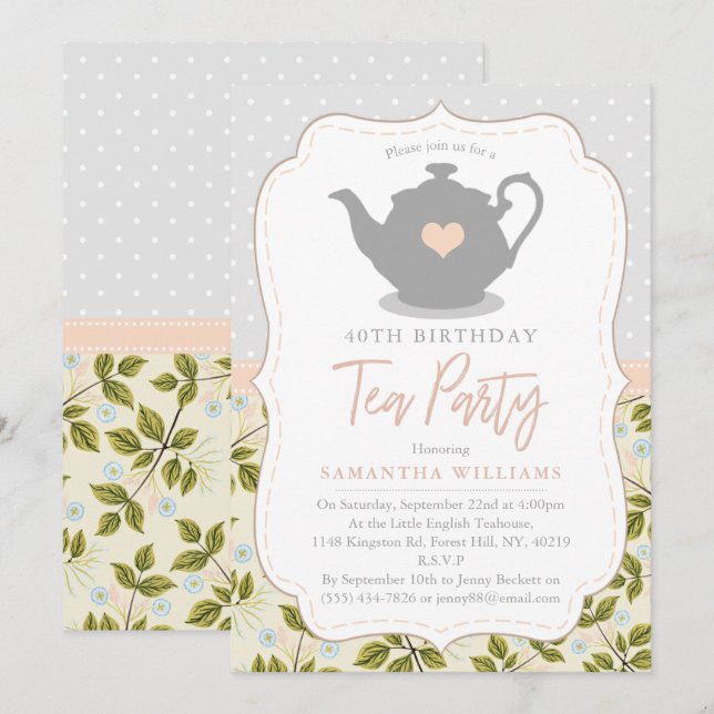 Shabby Chic Birthday Tea Party Invitation (Front/Back)