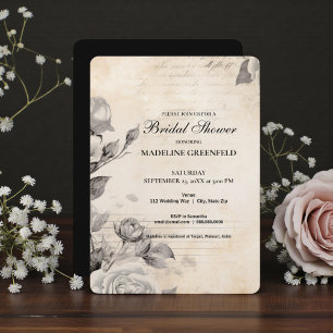Shabby Chic Black Floral Bridal Shower Invitation