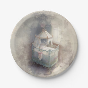 Shabby Chic Blue baby crib Paper Plate